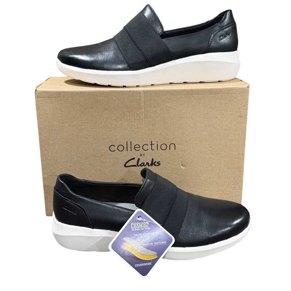 Clarks Collection Kayleigh River Slip On Sneakers Womens 7 Black Leather Comfy